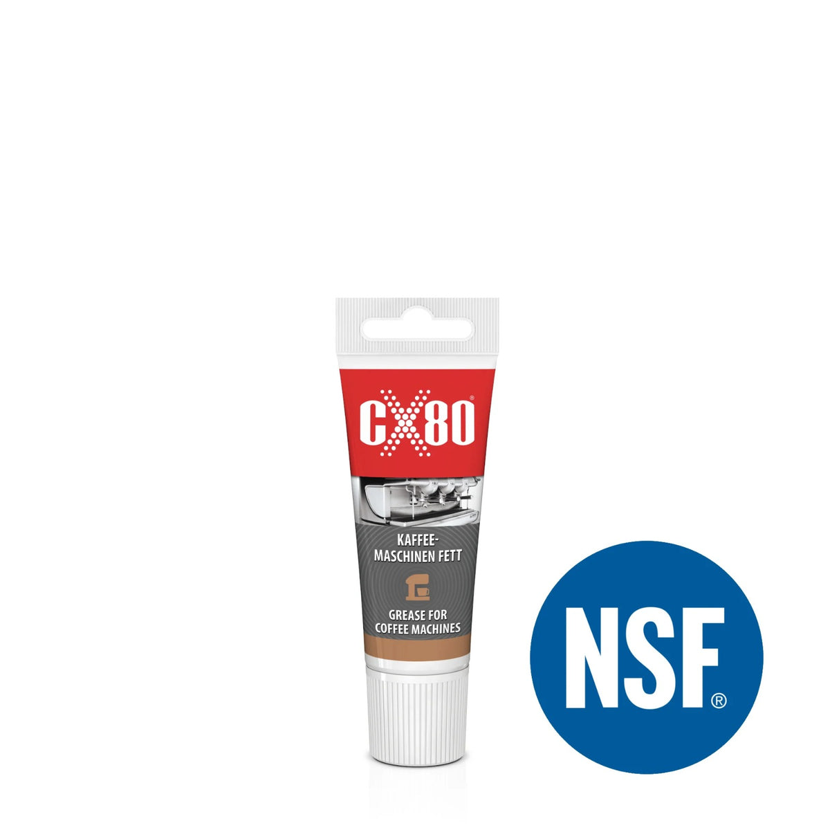 white tube CX-80 with red label, inscription CX80 and blue NSF logo on the right