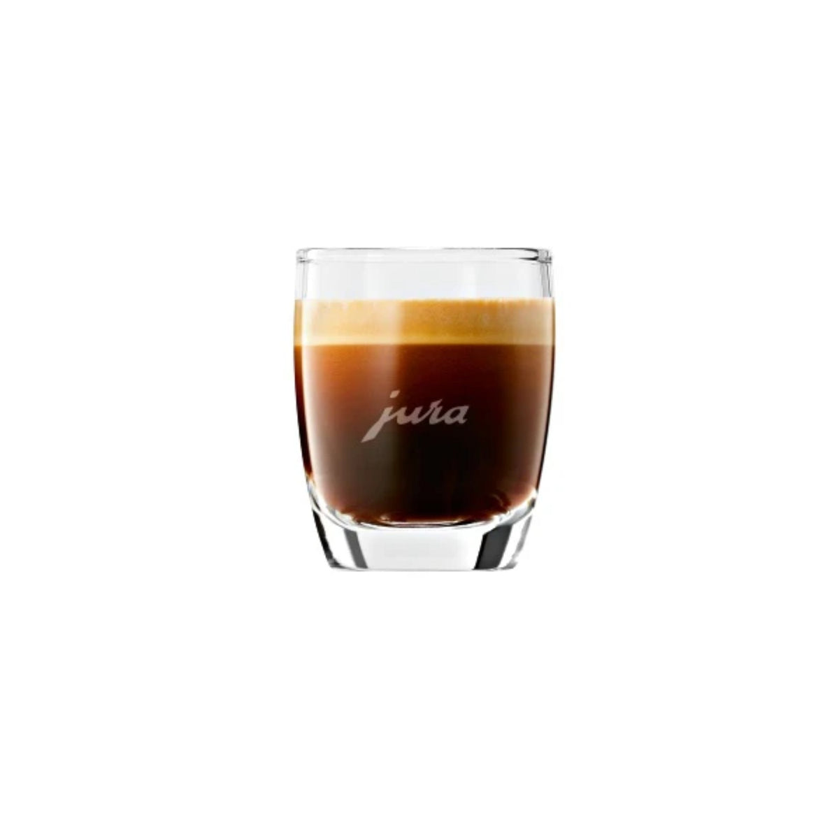 JURA Sada sklenic na espresso 2ks (71451) – čiré dvojité sklo s espresso nápojem a logem jura na přední straně