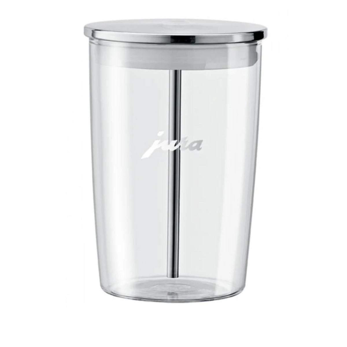 JURA Glass milk container (72570), transparent glass container with metal lid and JURA logo