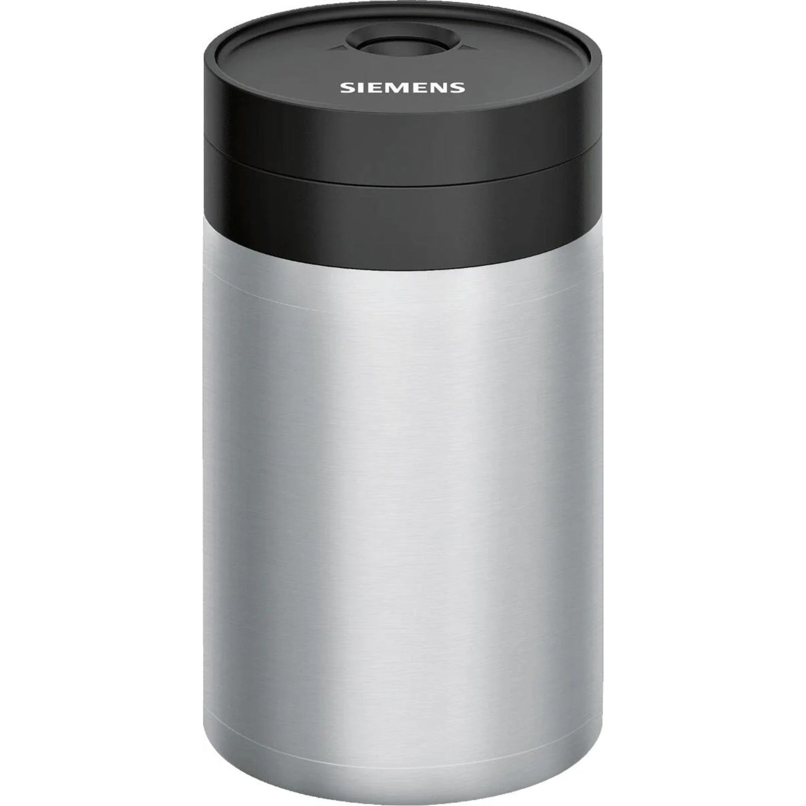 Siemens Milk container with freshLock (TZ80009N) – stainless cylindrical container with black lid and white SIEMENS logo.