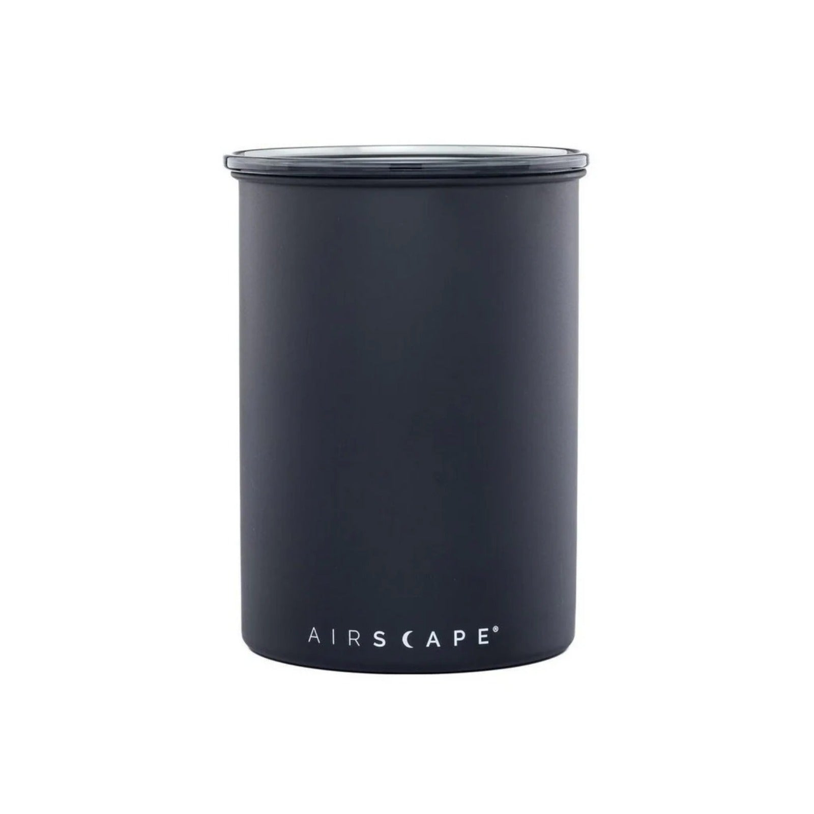 Airscape Stainless steel coffee canister 500 g matte black (AS1707) – cylindrical black stainless canister with transparent lid and AIRSCAPE logo