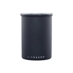 Airscape Nerezová dóza na kávu 500 g černá matná (AS1707) – válcová černá nerezová dóza s průhledným víkem a logem AIRSCAPE