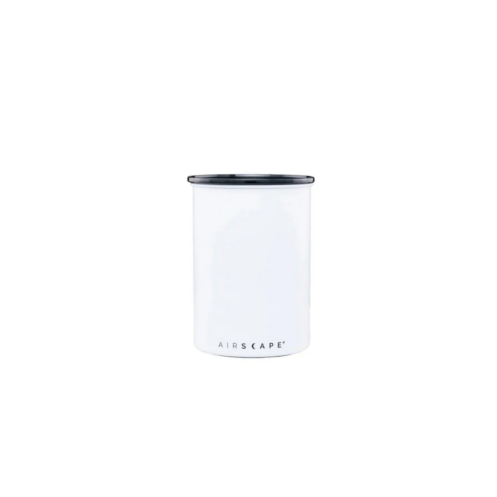 Airscape Stainless steel coffee canister 500 g matte white (AS2007) – cylindrical white container with black lid and AIRSCAPE logo