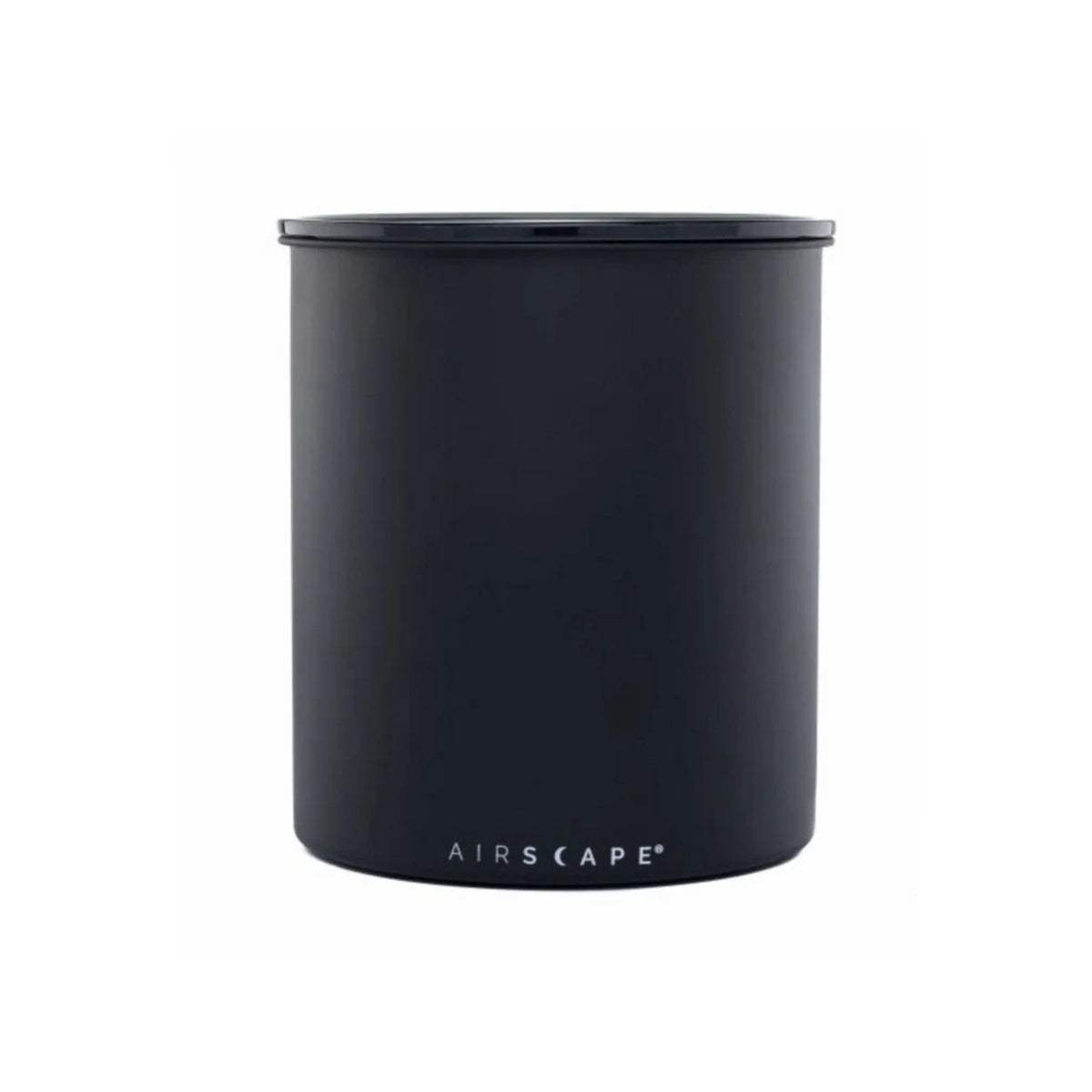 Airscape Galvanized aroma canister 1100 g matte black (AA1708) – black cylindrical canister with lid and AIRSCAPE text at the lower part