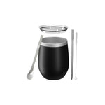 Aquafloow Black Yerba Maté thermocup 355 ml set with two straws and cleaner – black thermocup, transparent lid, metal
