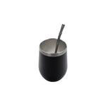 Aquafloow Black Yerba Maté thermocup 355 ml – black stainless cup with metal rim and metal straw shown from the front