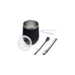 Aquafloow Black Yerba Maté thermocup 355 ml with silver interior, transparent lid, two metal straws and cleaning brush