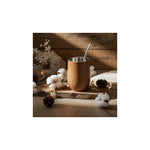 Aquafloow Wooden Yerba Maté thermocup 355 ml with stainless interior and metal straw, styled with cotton and pine cones