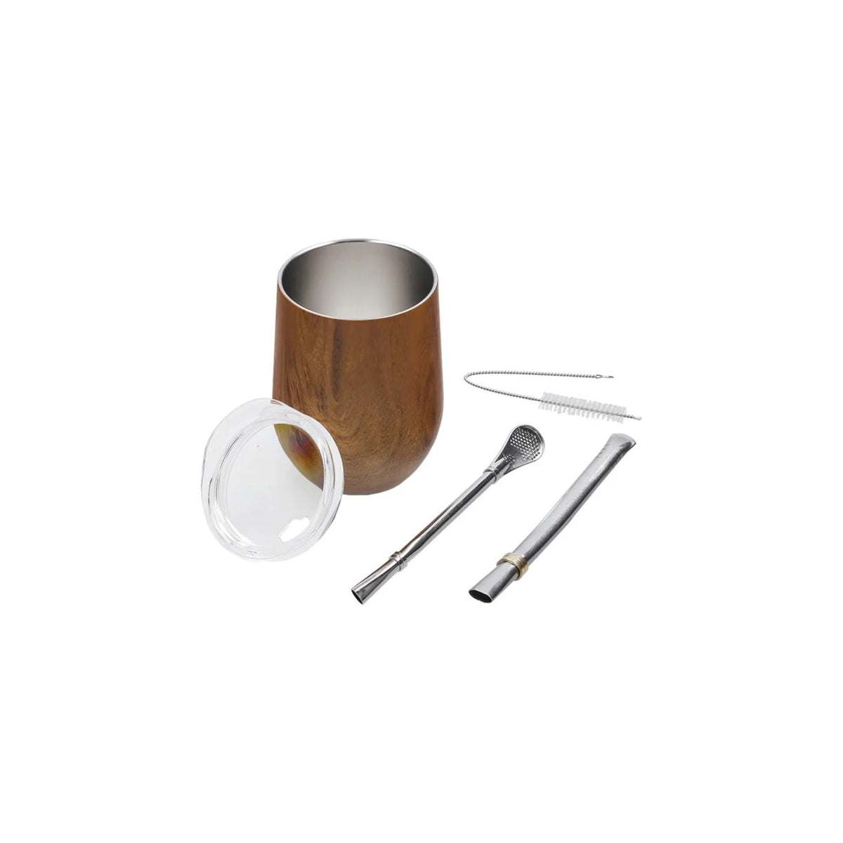 Aquafloow Wooden Yerba Maté thermocup 355 ml with glass lid, two metal straws, a filter and cleaner