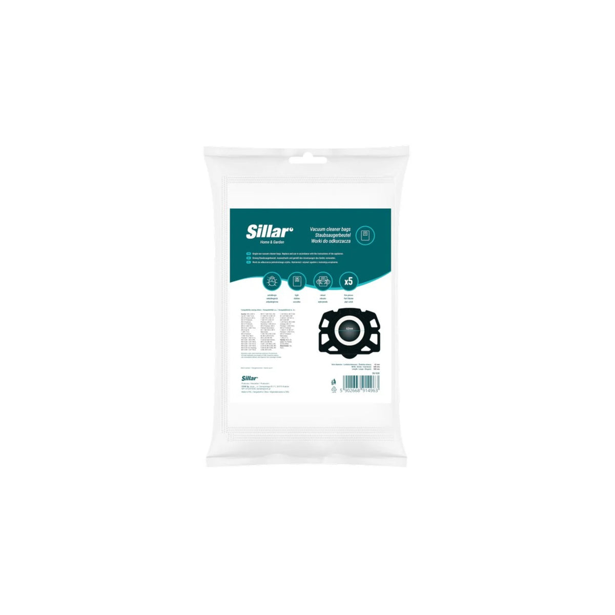 Sillar compatible bags for KÄRCHER WD 4/5/6 vacuum cleaners replacement 2.863-006.0 (5 pcs) – white packaging with green-white label and.