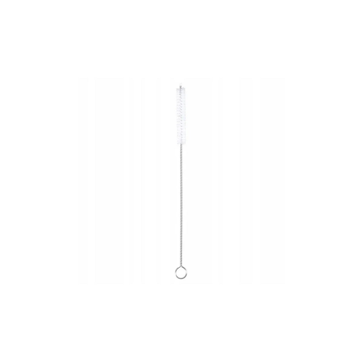 Aquafloow coffee machine cleaning brush showing a thin metal wire with a white bristle brush and a loop at the end