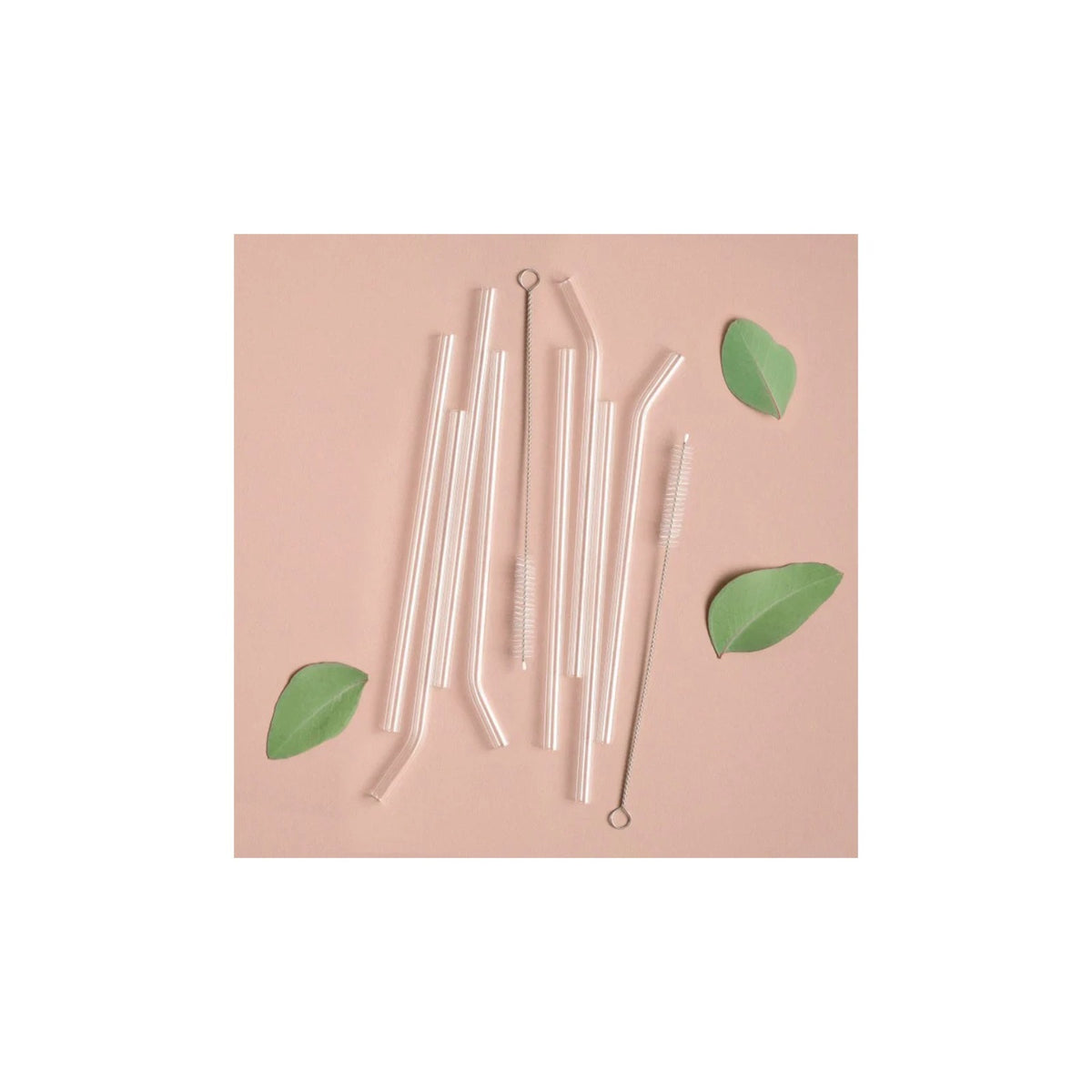 Sillar set of glass straws 8 pcs – eight transparent glass straws of various lengths and shapes with two cleaning brushes and