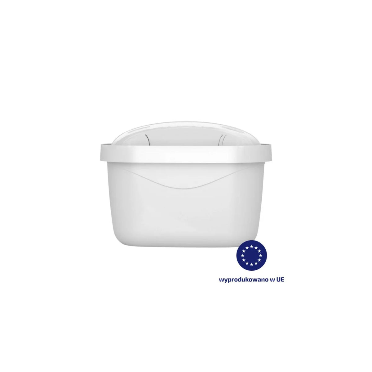 Aquafloow Maxi filter cartridge for water jugs front view, white plastic cassette with lid and transparent top