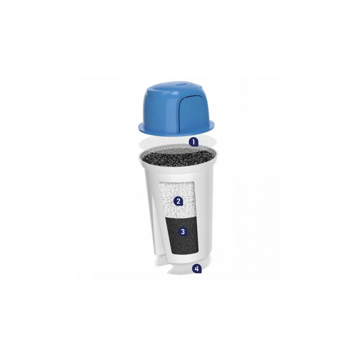 Aquafloow ClassMag filter cartridge with magnesium (replacement for Brita Classic) – illustrated cross‑section with blue components