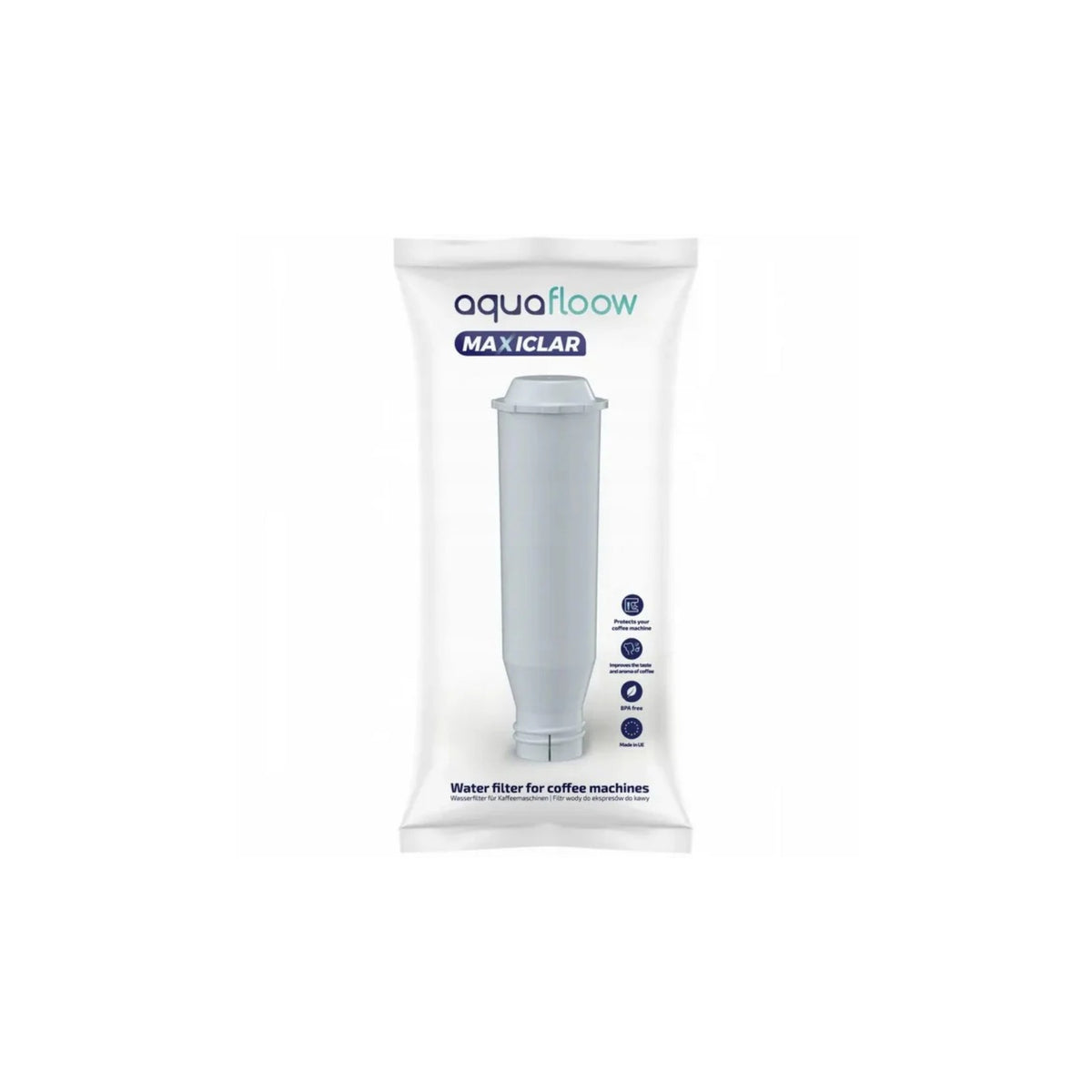 Aquafloow Maxiclar water filter compatible with Krups/Nivona (replacement NIRF 700 / F08801) shown in packaging with filter image
