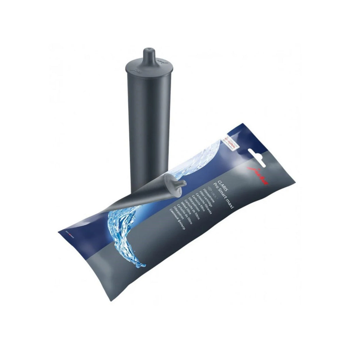 JURA CLARIS PRO SMART Maxi 750 l filter cartridge (24146) – two dark grey elongated filters and packaging with blue design