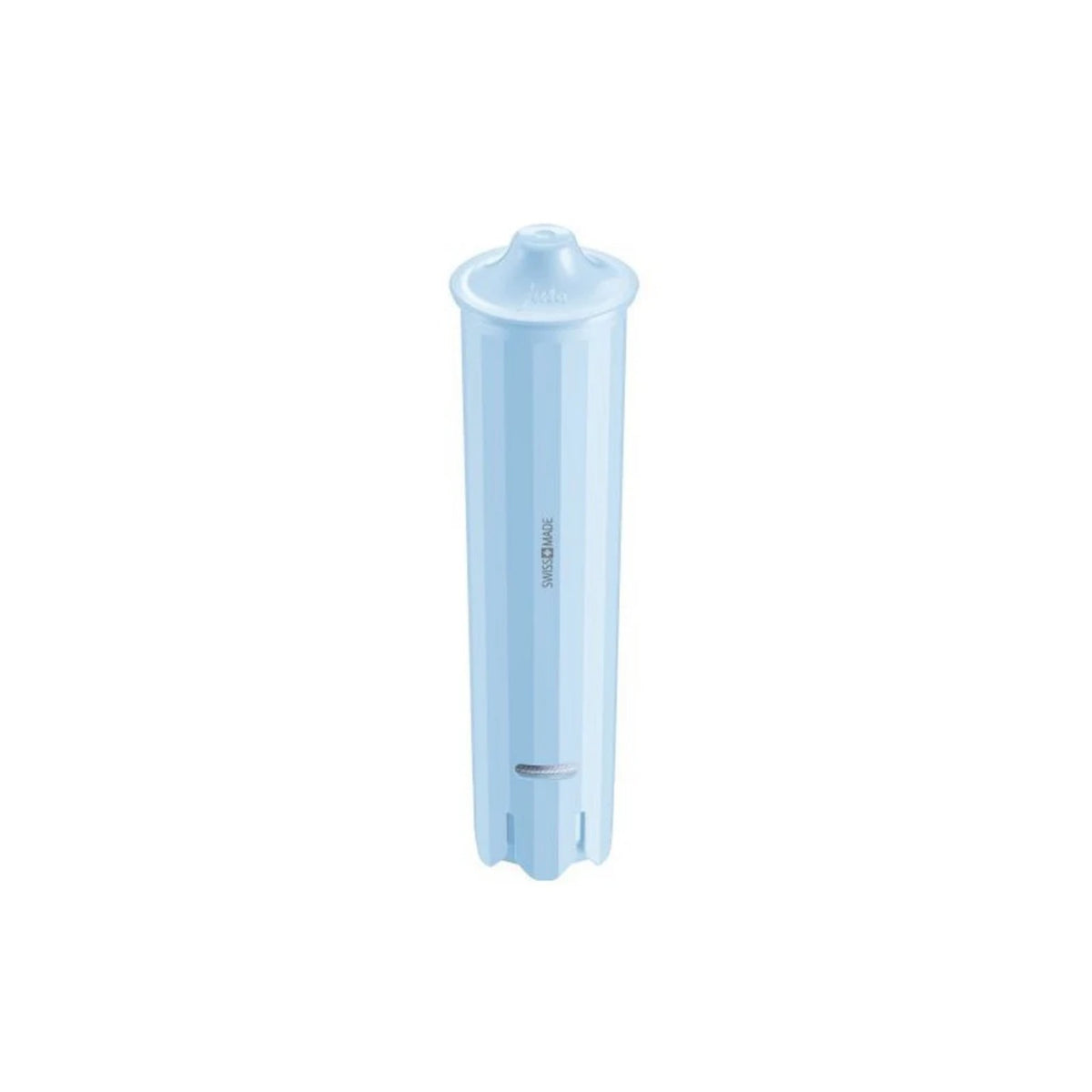 JURA Filtrační patrona CLARIS Blue+ (24228) – světlomodrá cylindrická vodní filtr cartridge s vroubkovaným dnem a nápisem