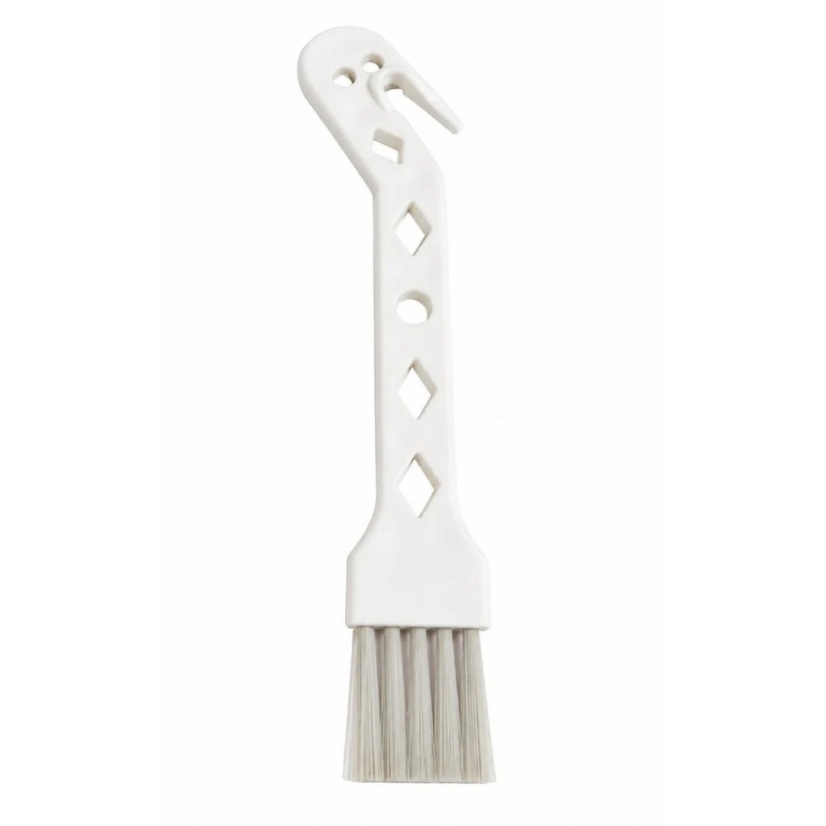 Long 2‑in‑1 cleaning brush for robot vacuums – white plastic holder with holes and brush with long bristles