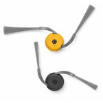 Compatible side brushes for Roborock Qrevo Curv 2 Flow – 2 pcs, close‑up of yellow right and black left holder with grey bristles