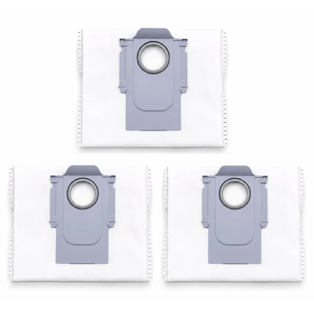 Roborock Q10 S5+/Q8 Max+/S8 Pro Ultra/S7 MaxV Ultra – three white dust bags with gray plastic necks