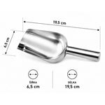 Coffee bean scoop S, stainless 19.5 cm – polished steel with handle, side view and dimensions