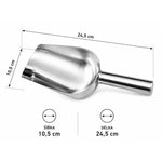 Stainless scoop for coffee beans, ice and granules 24.5 cm - L – polished stainless scoop with handle, dimensions 24.5×10.5 cm