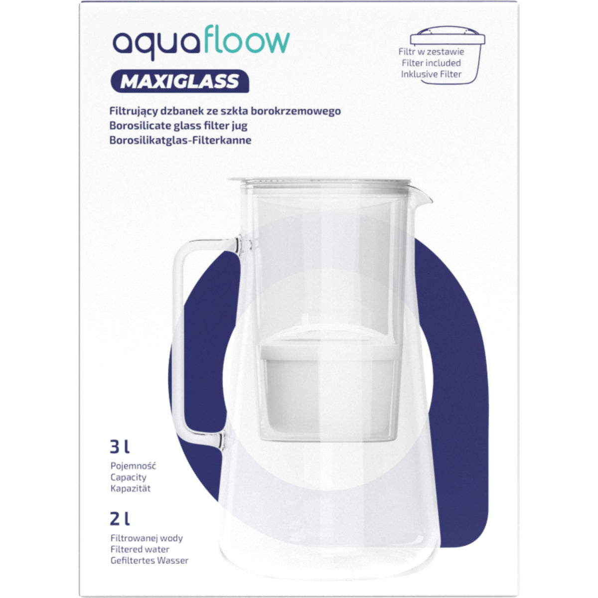 Aquafloow MaxiGlass glass filter pitcher 3L + 1x filter cartridge