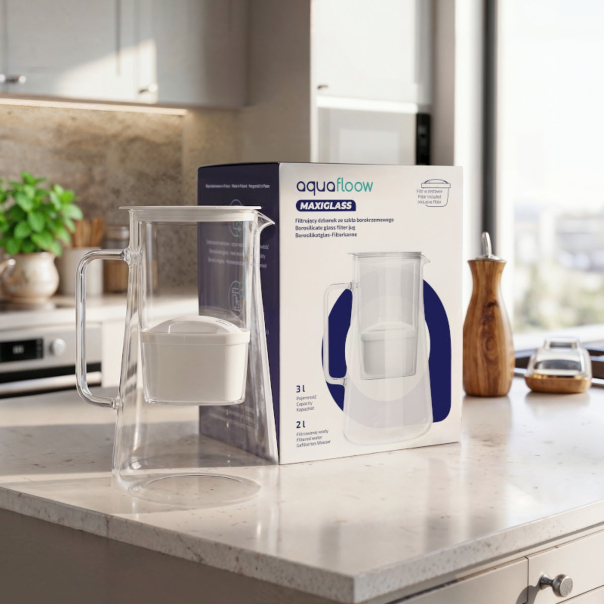 Aquafloow MaxiGlass glass filter pitcher 3L + 1x filter cartridge