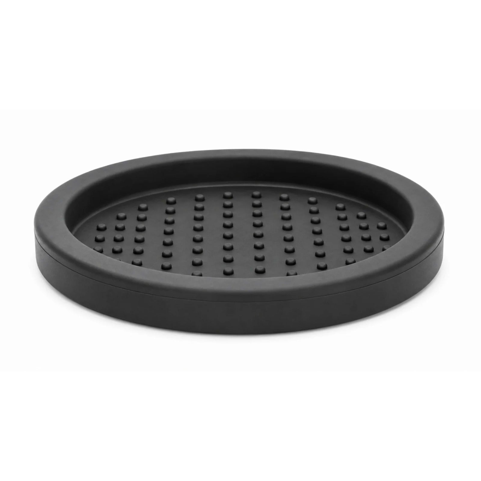Silicone base for coffee tamper 60mm black round tray with high rim and raised nubs inside