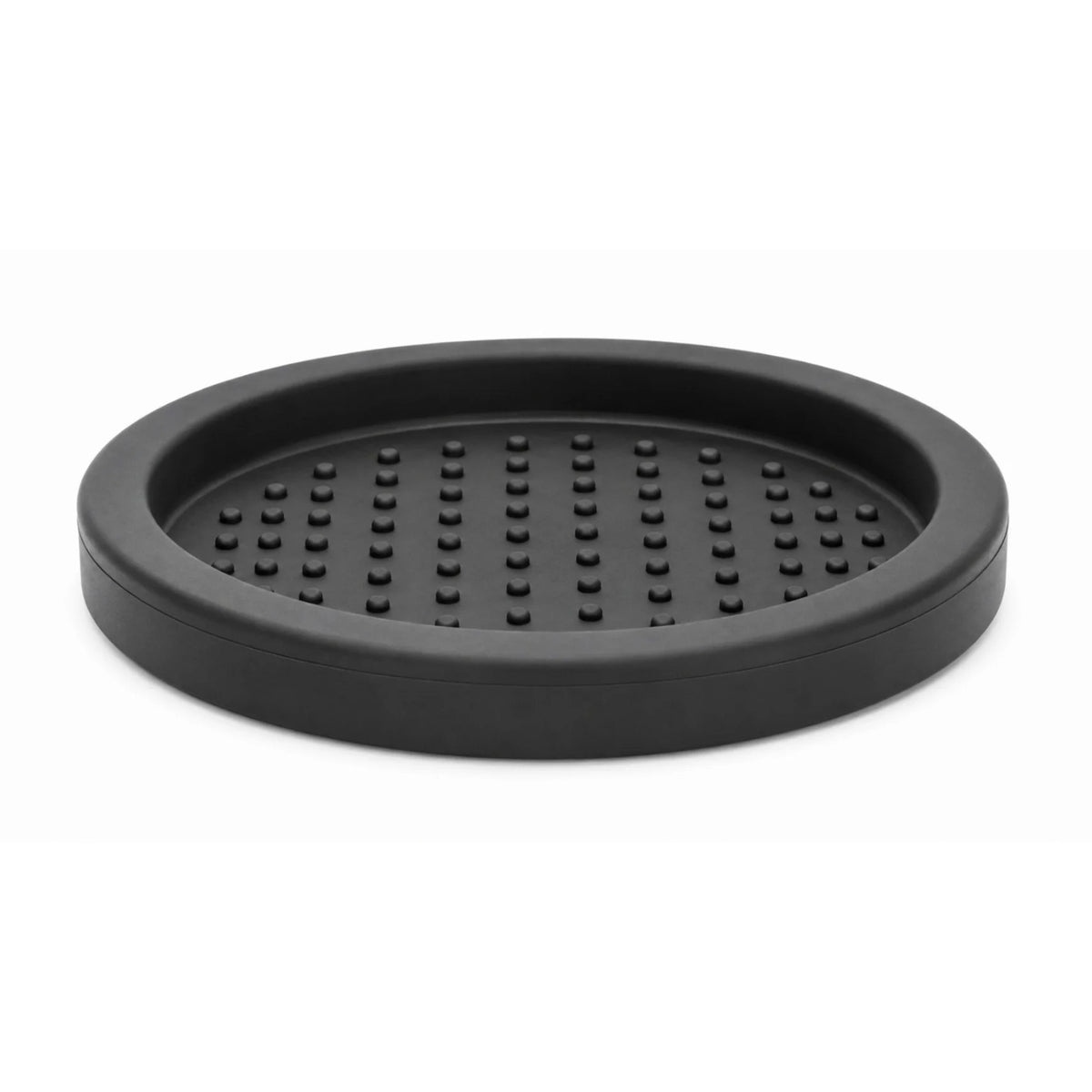 Silicone base for coffee tamper 60mm black round tray with high rim and raised nubs inside
