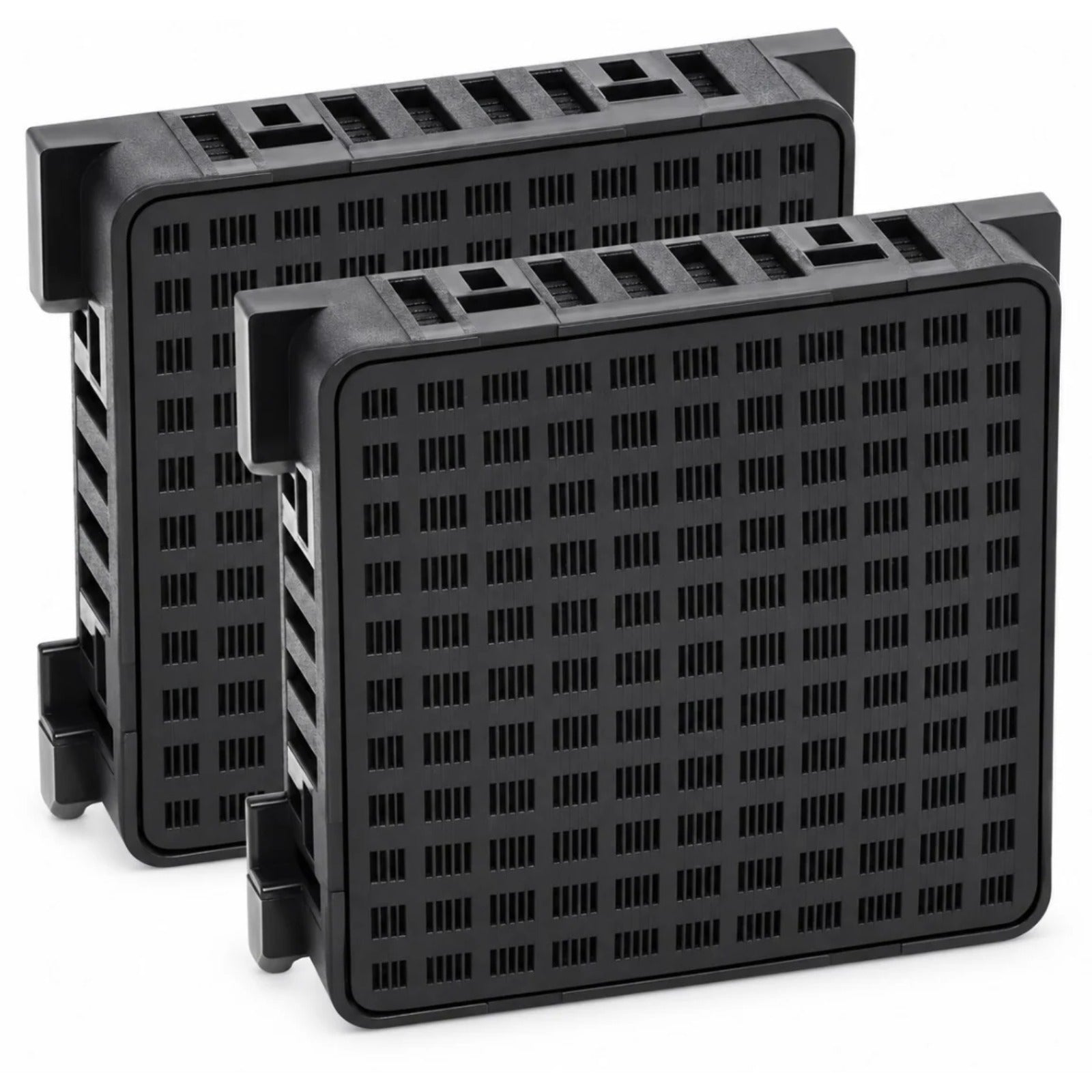 Compatible air filter for Liebherr FreshAir 9096989, 909698900 – two black grated cartridges from the front