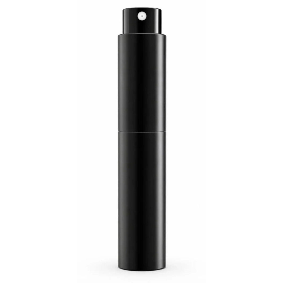Small coffee bean sprayer 10ml black metal sprayer from front, without cap, nozzle detail